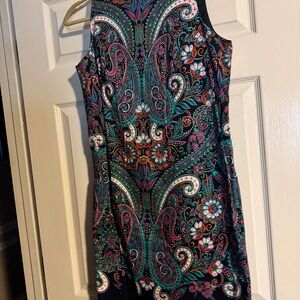London Times Black and Blue Sleeveless Sheath Mini Dress